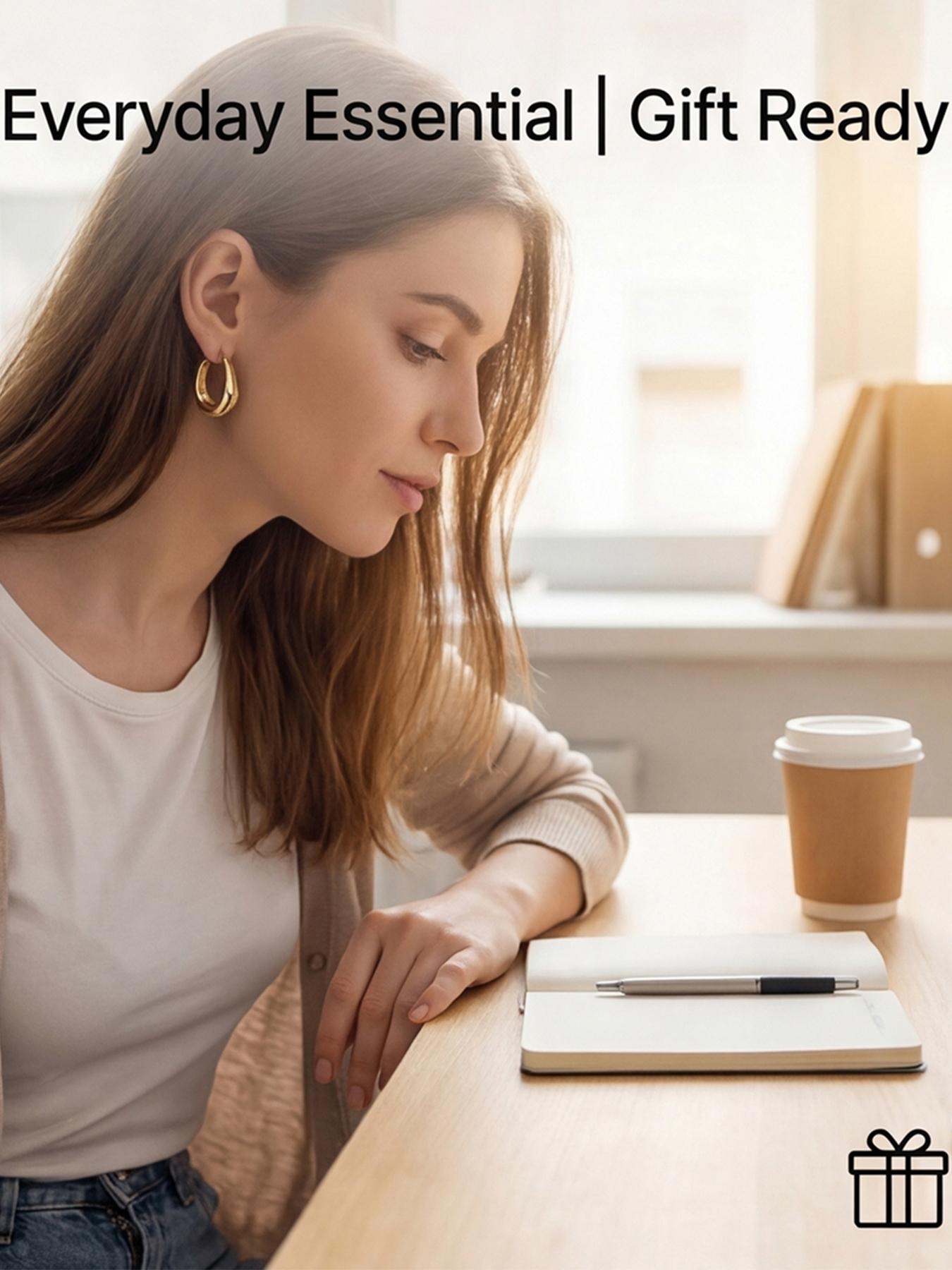 Women's Hypoallergenic Lightweight Titanium Steel Earrings, Gold Irregular Huggie Hoop Earrings Minimalist Fashion Jewellery for Everyday Wear Gift