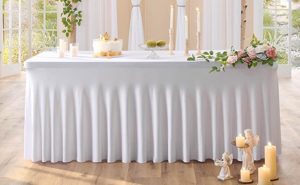 1 Pack Spandex Tablecloth for 4/6/8FT Rectangle Tables – Stretch Fitted Washable Table Cover for Christmas Dinner, Holiday Party & Wedding Decor