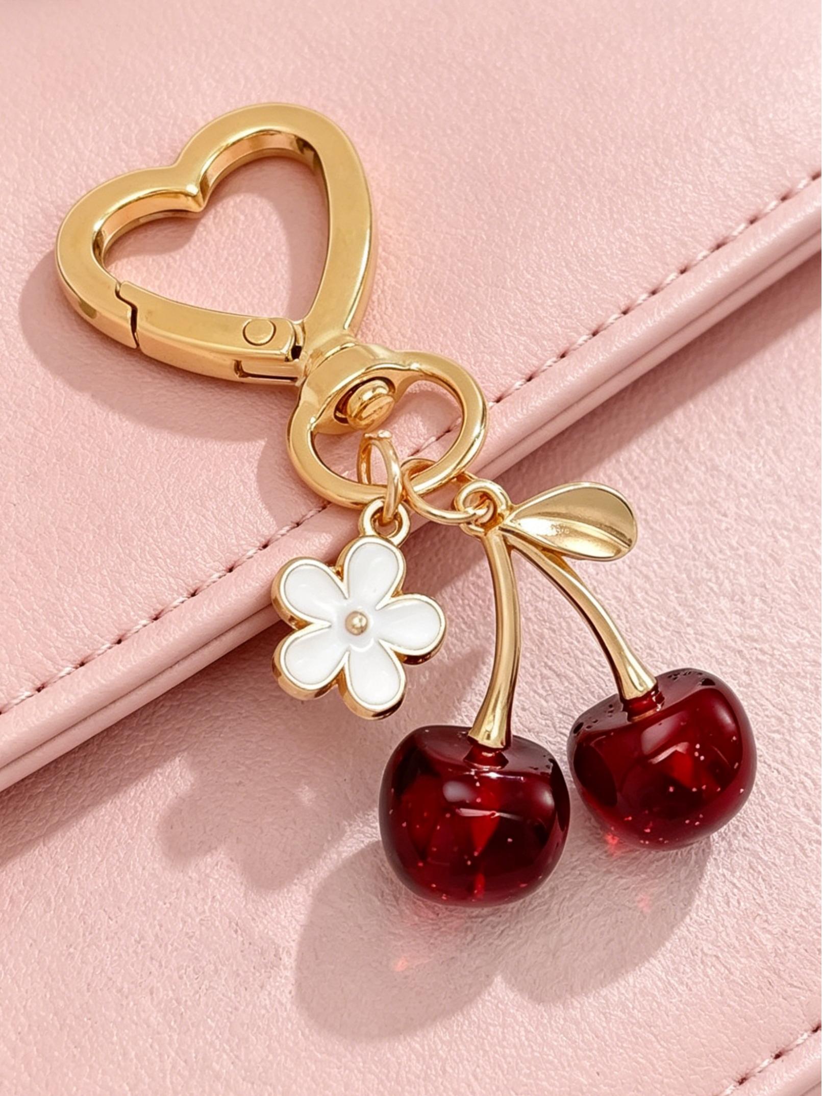 Chic Cherry Keychain Bag Charm, Alloy Material, Minimalist Design for Women's Accessories, Perfect Gift Idea, Keychain Pendant