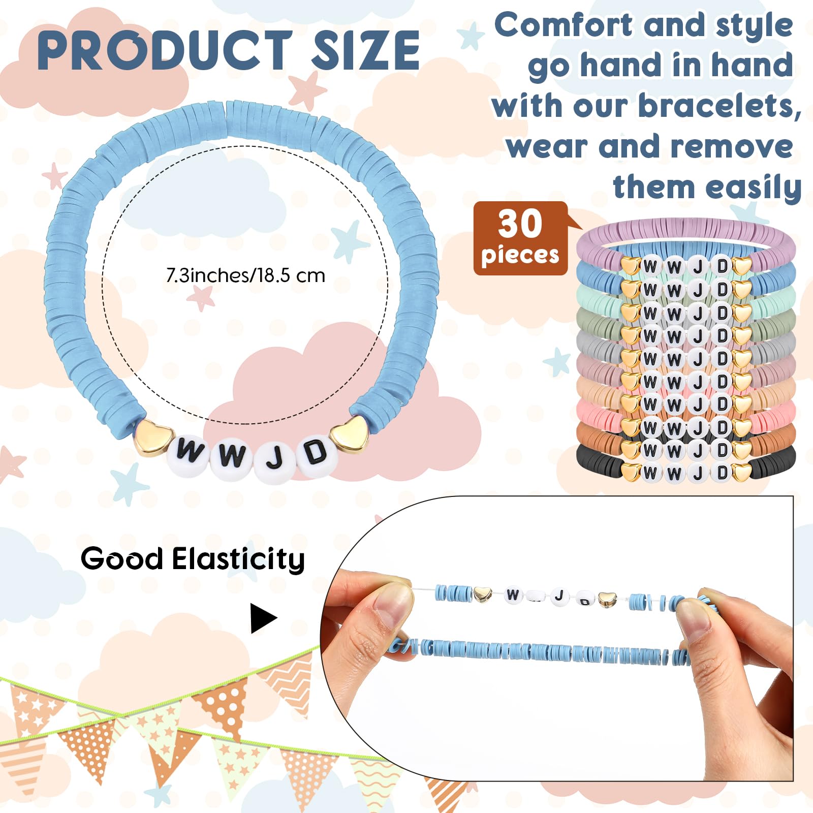 Easter Jesus Loves You Bracelets Bulk Christian Gifts for Women Men Youth Group WWJD Cross Clay Beads Faith Friendship Bracelets for Easter Basket Stuffers Easter Egg Filllers Church Sunday School Prizes No Candy Easter Party Favors