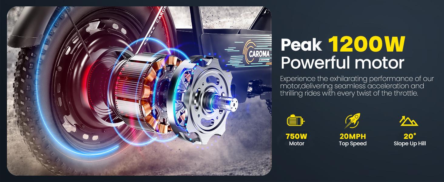 Caroma Peak 1200W Electric Scooter with Seat, 16" Fat Tire Electric Scooter for Adults & Teens, 30 Miles Ranges 20MPH Max Speed, Electric Motorcycle for Commuting with Basket