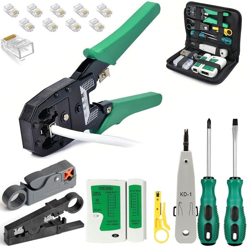 Portable Ethernet Cable Crimping, Rj45 Rj11 Connectors, Cat5 Cat5e Cat6 Testers, Includes 110 Punch Down Tools, Wire Stripping Machine