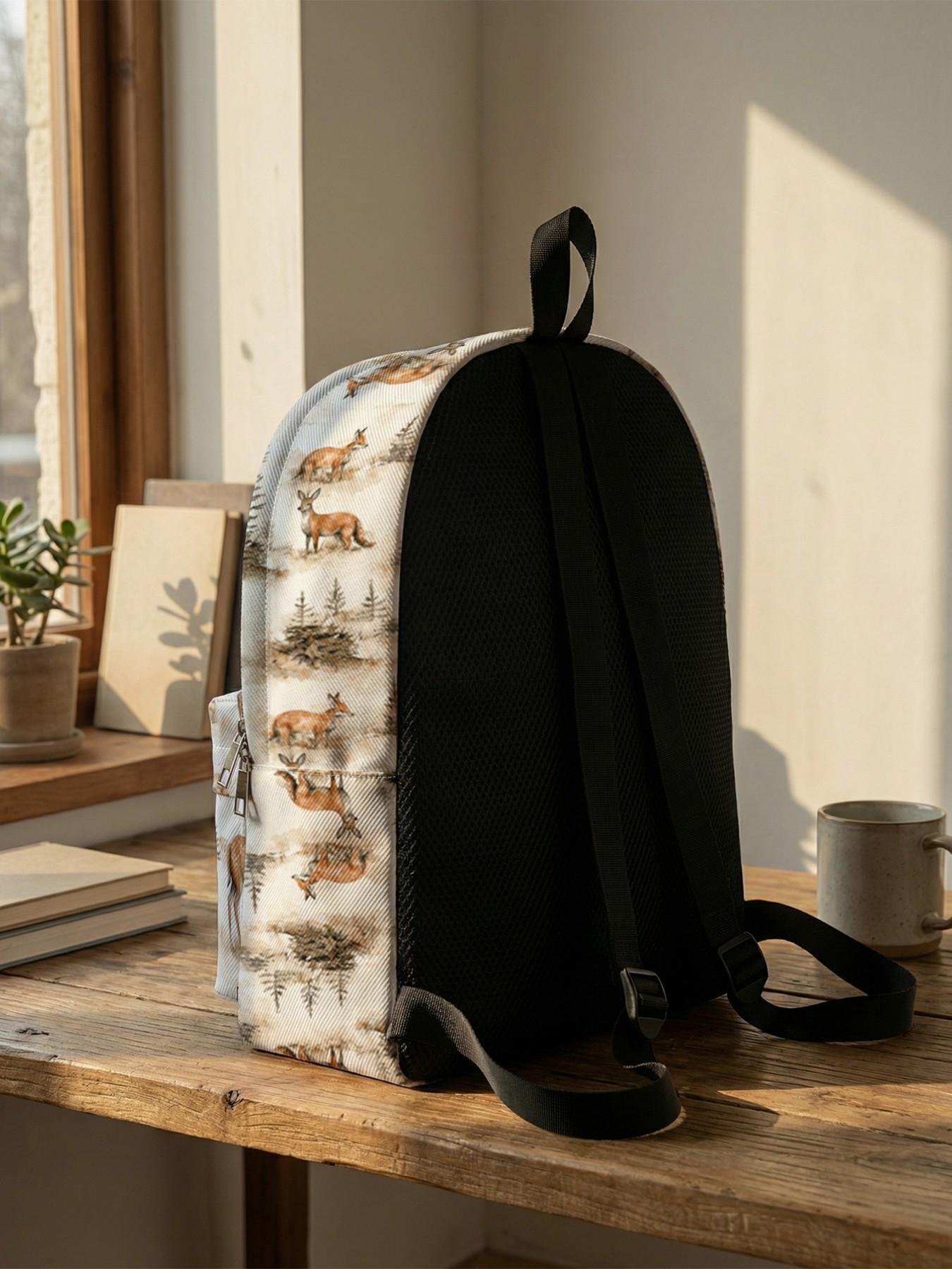 Deer Print Backpack, Fun Design, Fashionable Look, Spacious Storage, Ideal for School, Travel, Business Trips, All Seasons Use