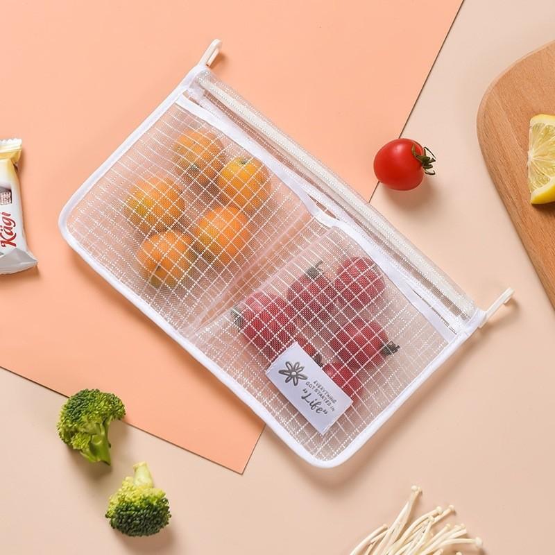 2 Pcs Refrigerator Storage Net Bags, Hanging Kitchen Organizer Pouches, Dual Compartment Fridge Storage Bags, Home Sorting Containers