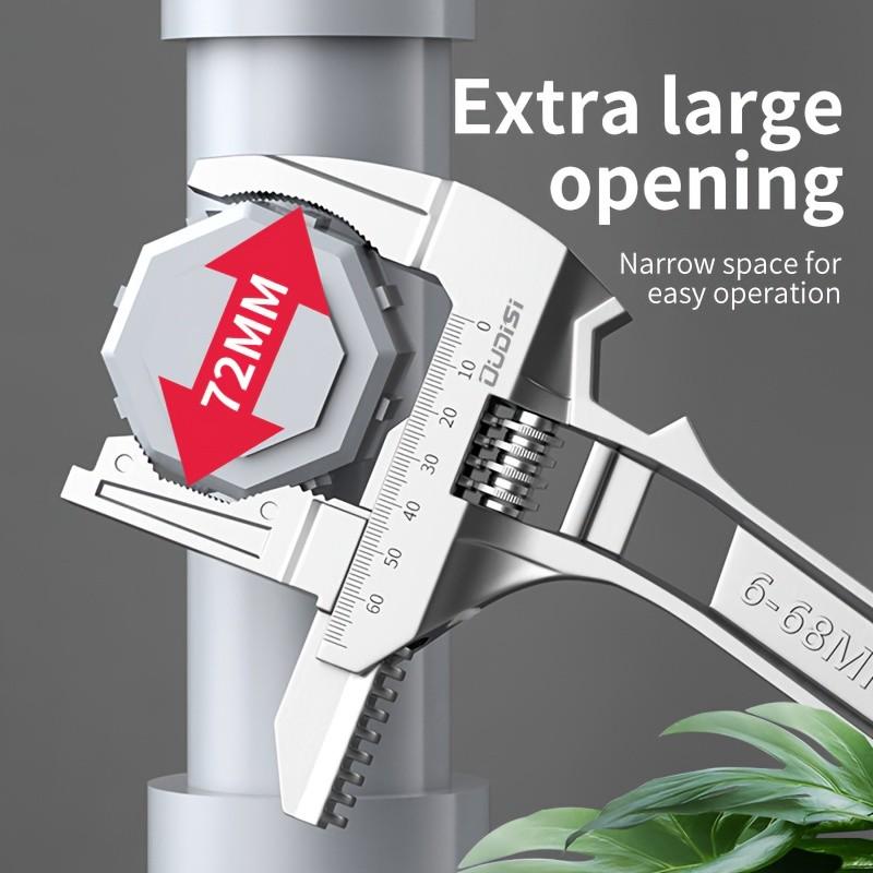 Multi-Functional Adjustable Wrench, Strong Grip and Wide Bore, Stainless Steel + Aluminum Alloy, Ideal for Narrow Bathroom Spaces, No Assembly Needed