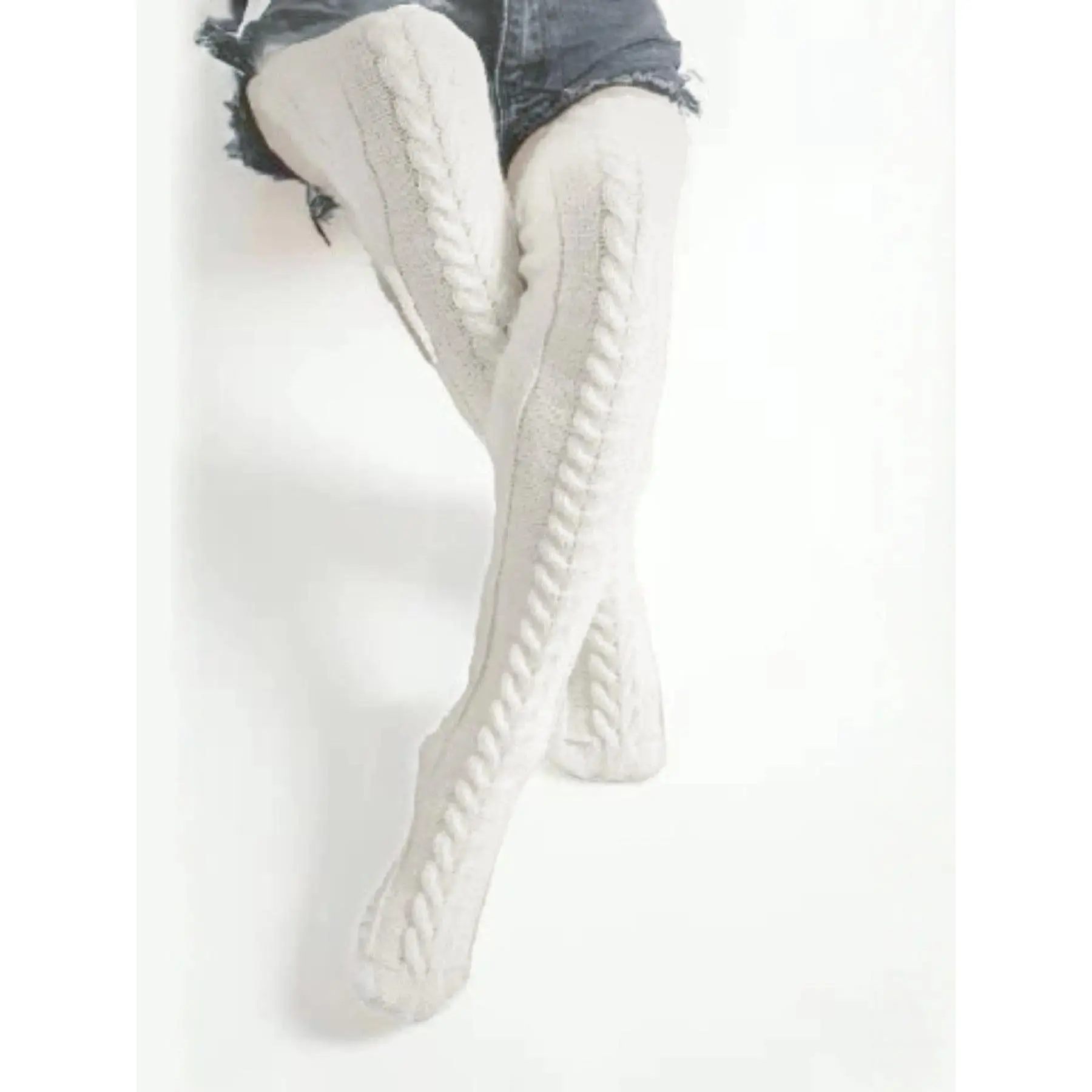 Thick Knitted Warm Leggings Knee High Socks For Women Autumn Winter Christmas Gift Casual Style Fashion Plus Size Long Socks For Large Feet Wear