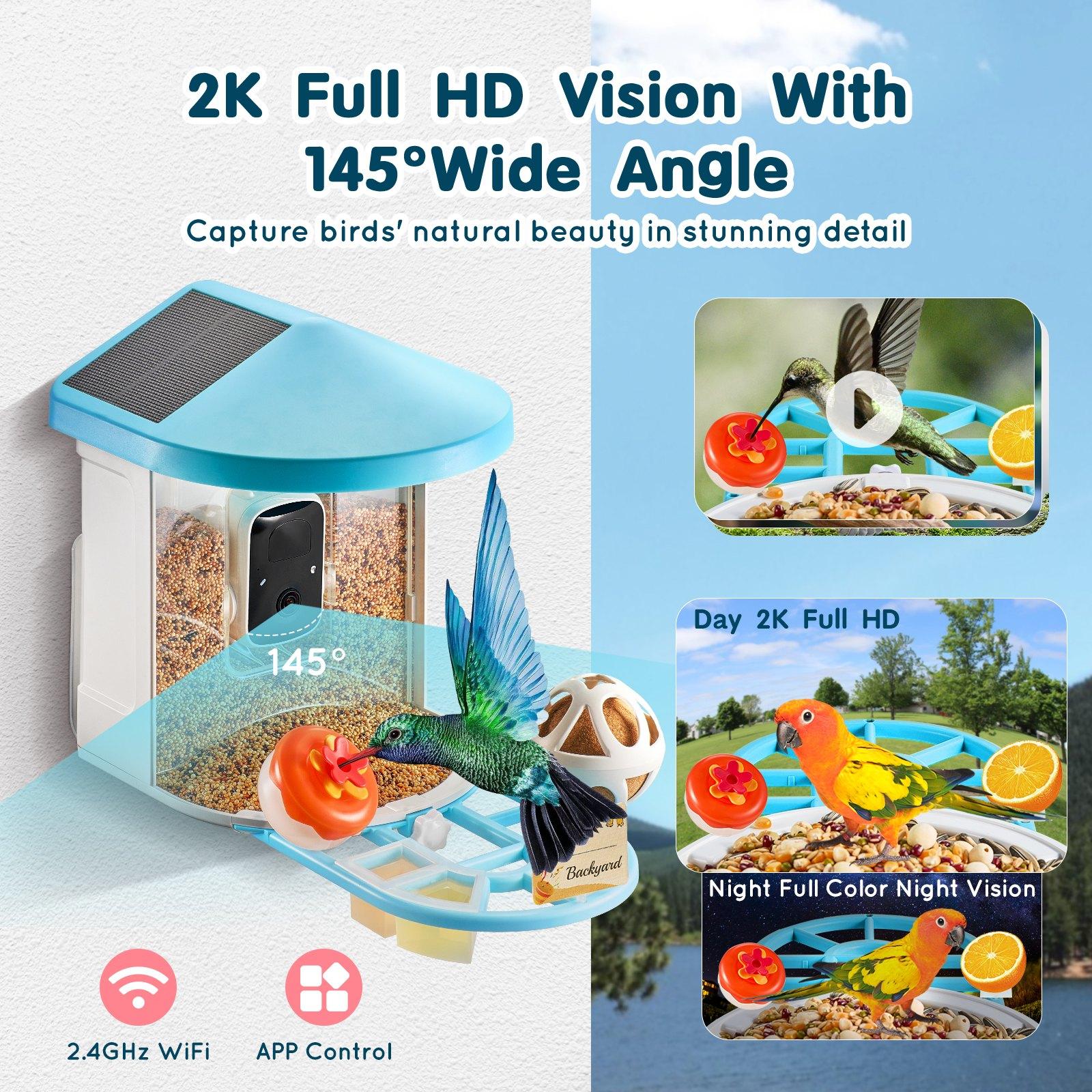fathersdaygift VEVOR Smart Bird Feeder with Camera, 2K HD AI Identify 10000+ Bird Species, Solar-Powered Bird Watching Camera with Auto Capture Instant Notify, Wireless Outdoor Gift for Bird Lover (2 Solar Panels)