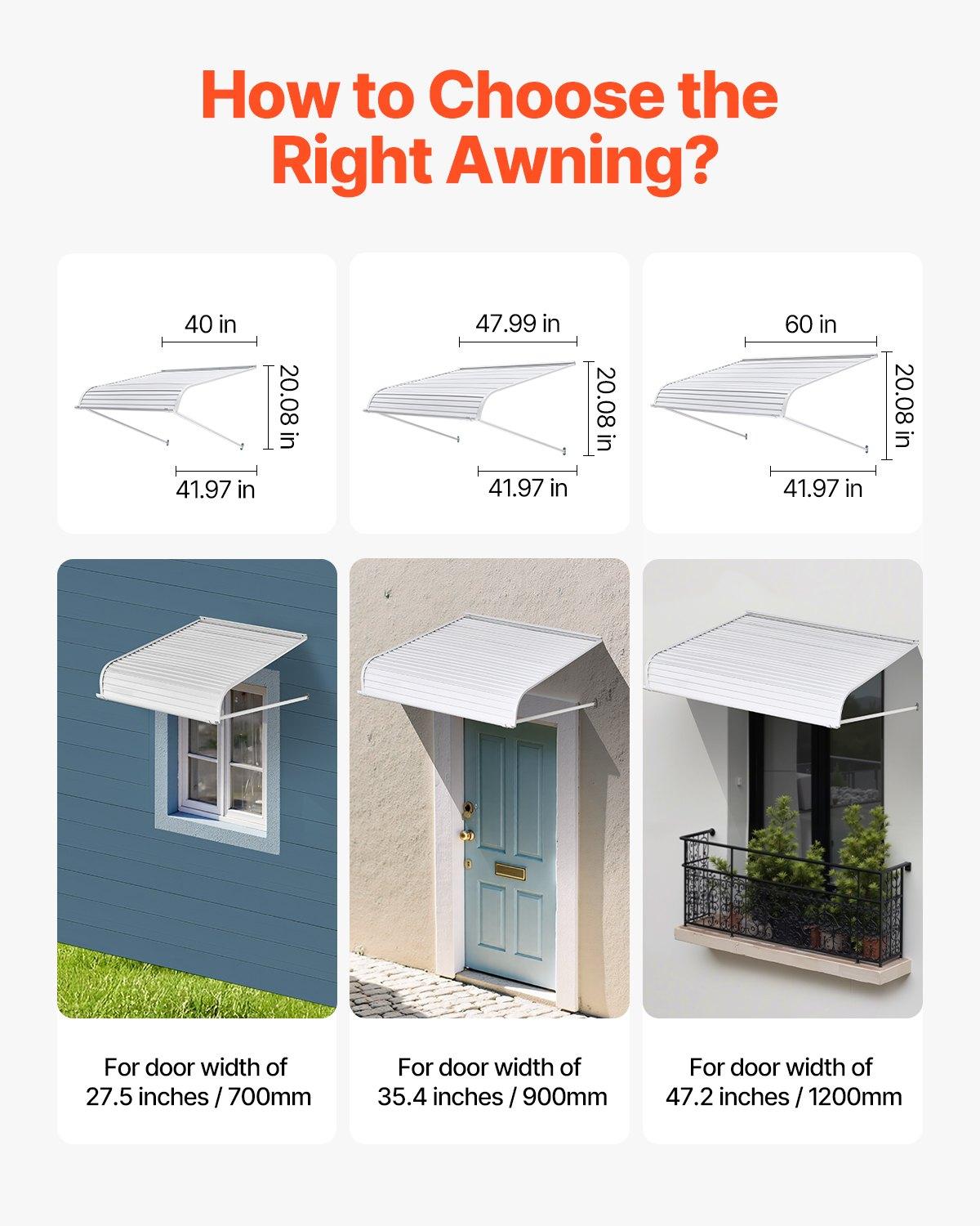【Summerfinds】VEVOR Rectangular Aluminium Awning, 40x42 in Sturdy Stable UV-Prevention Exterior Canopy, Windproof Weatherproof Lightweight for Door Entrance Windows, Patio