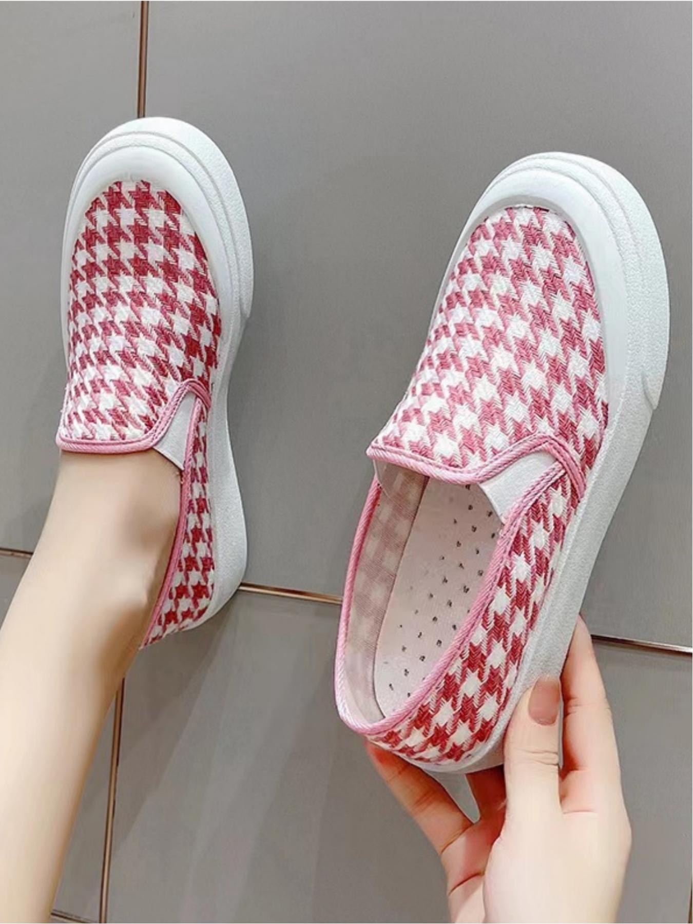 Ladies' casual sports shoes, thick soled canvas shoes, woven upper soft, skin friendly, breathable and comfortable, classic and fashionable plaid pattern, versatile and preferred for daily commuting, leisure shopping and shopping