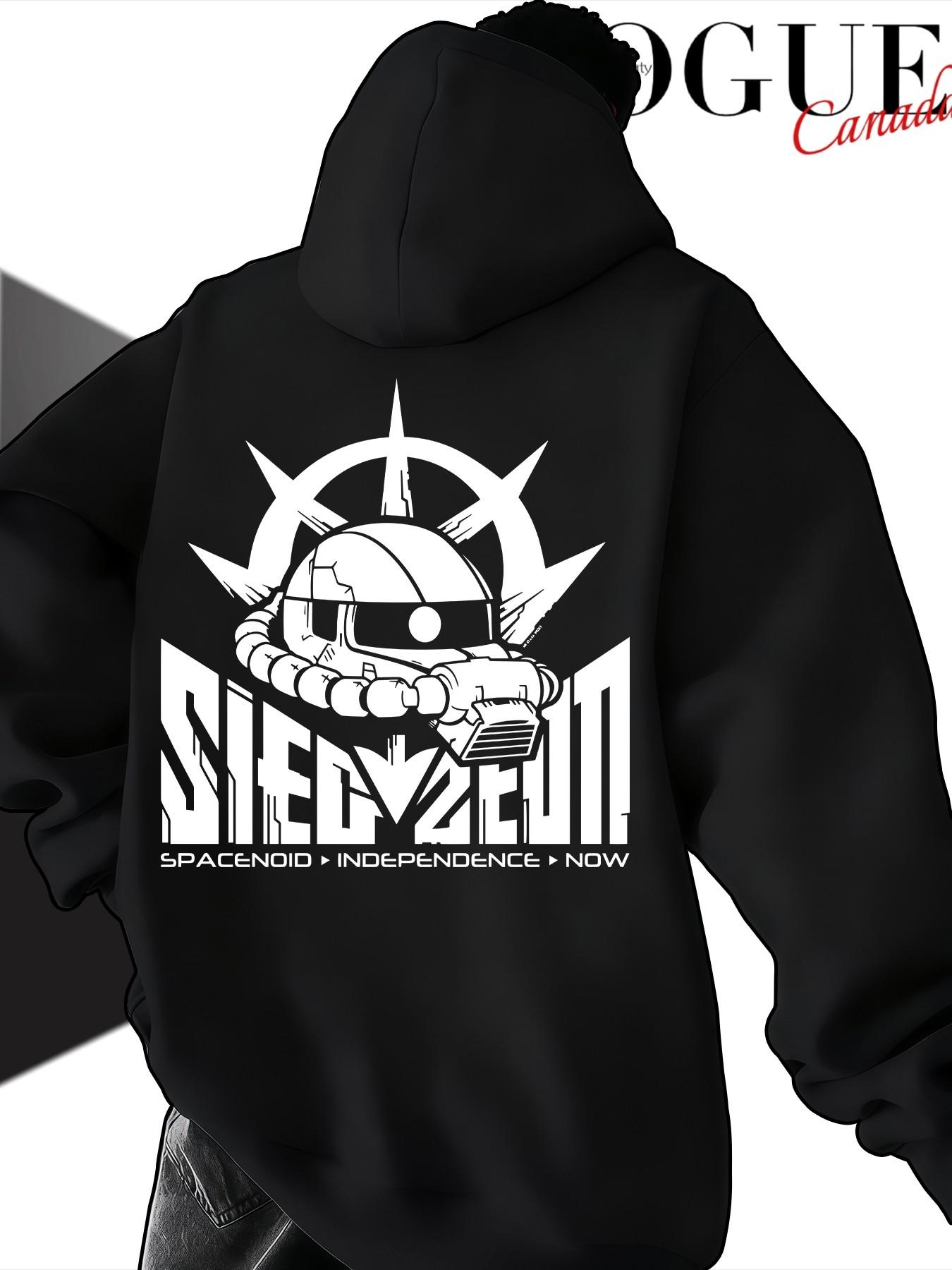 Sieg Zeon Gundam Zakku Geon Army Print Unisex Hoodie, Casual Long Sleeve Loose Fit, Kangaroo Pocket Design, Fall & Winter Streetwear