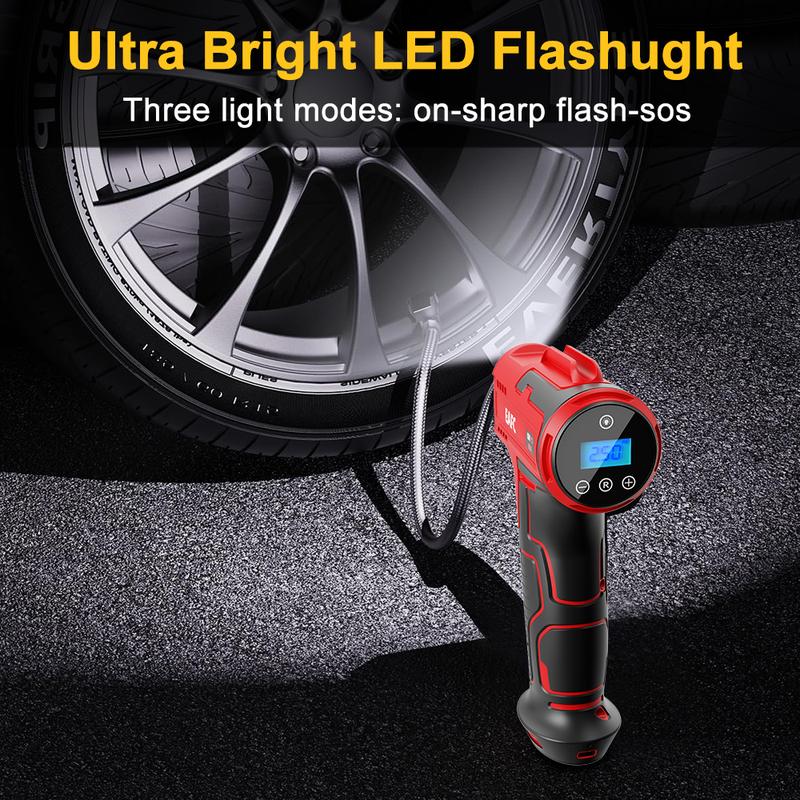 EAFC Portable Wireless Handheld Tire Inflator, Automotive Tire Inflator, Rechargeable Car Tire Inflator with Digital Display & LED Light, Tire Repair & Fitting Tool for Car, Motorcycle, Cordless Tire Inflator