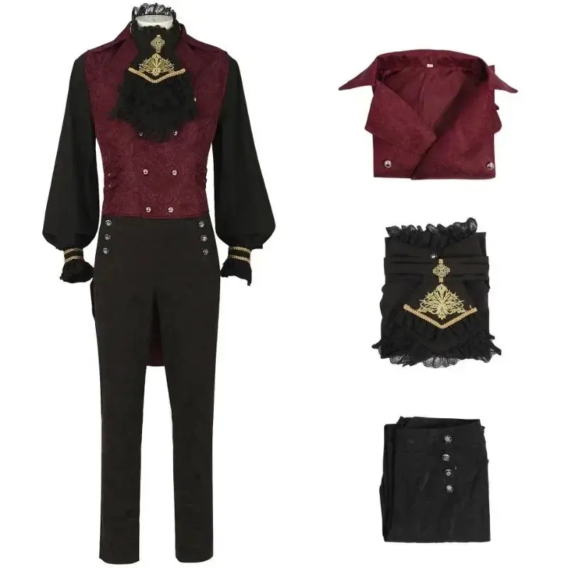 Men's Gothic Costume Set Black Medieval Gentleman Tailcoat Black Shirt Steampunk Halloween Vampire Cosplay Costume Hot Sale