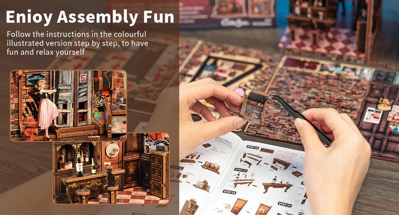 【FAREWELL TO THE NIGHT/BOOKENDS KIT/HOLIDAY GIFT/HANDMADE DIY TOYS/TIME-CONSUMING TOYS】CUTEBEE DIY bookcase with LED lights. Creative DIY toys. Bookcase decoration. Holiday gift with LED lights,cover dust