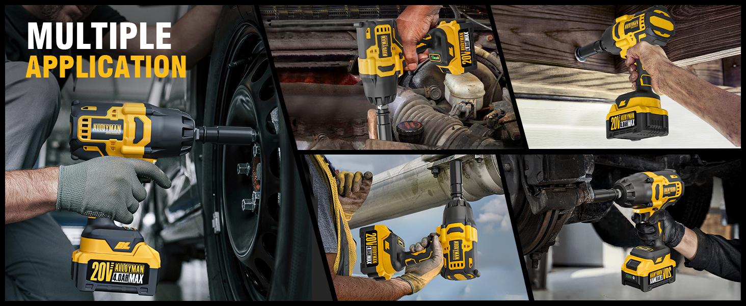 Alloyman 1/2 inch Impact Wrench Cordless, Max Torque 555 Ft-lbs 20V Brushless Motor 2000 RPM, with 6 Sockets, 3 Extension Bars, 4.0 AH Li-ion Battery and 1 Hour Fast Charge, Gifts for Perfect Christmas and New Year Idea