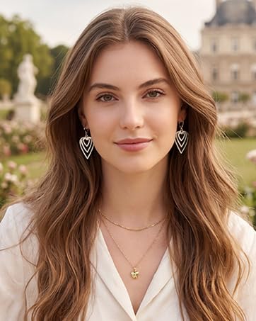 Silver Heart Earrings for Women 14K Gold Plated Openwork Love Heart Dangle Earrings Drop Hypoallergenic Leverback Huggie Hoop Earing for Women Trendy