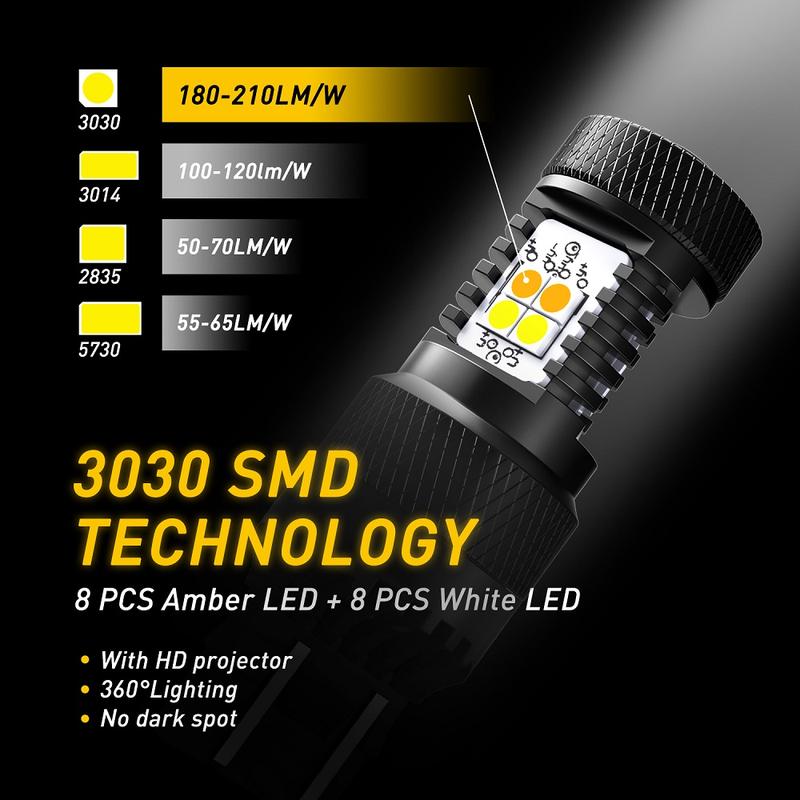 AUXITO White and Amber Dual Color Switchback  7443 7440 3157 3155 3457 4157 1157 2057 LED Bulbs with Projector 3030 Chipsets for Car Tail Brake Light Backup Reverse Turn Signal Lights (Pack of 2)