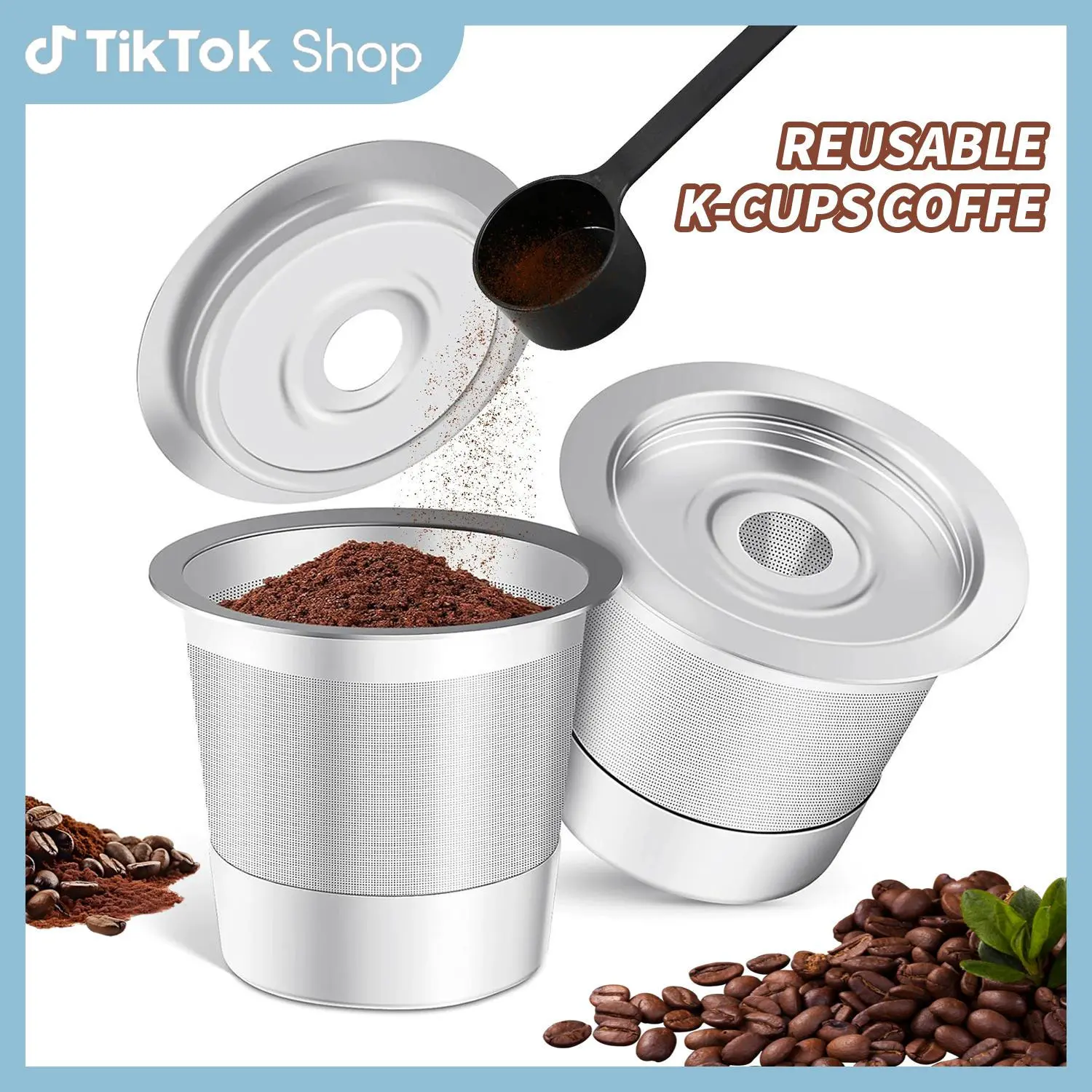 2-Pack Eco Pods Reusable Coffee Filters - 2pcs 360 °   Perforated Design, Silicone-Sealed Rust-Resist Steel Refillable Pods for Keurig 1.0 Brewers, Single Serve with Rich Extraction