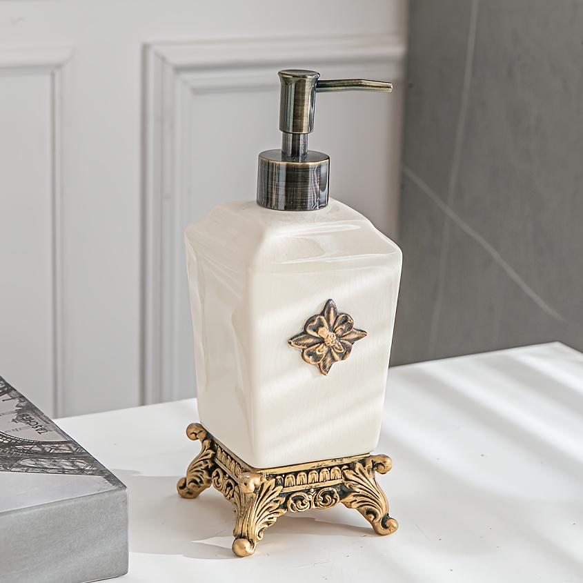 Light Luxury Minimalist Ceramic Ice Crack Pattern Creative Press-Type Hotel Home Bathroom Shower Gel Hand Soap Bottle Toothbrush Holder and Single Bath Accessory Set Bathroom Organizer