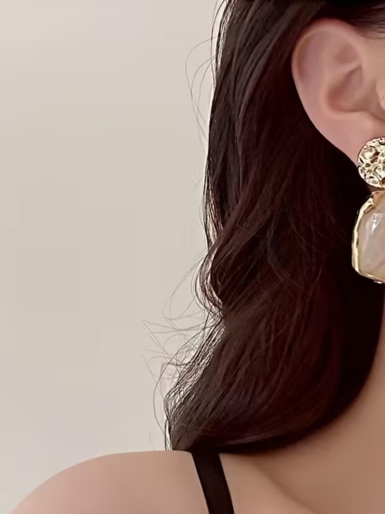 Vintage Elegant Irregular Geometric Resin Dangle Earrings, Simple Chic Style, Women's Metal Texture Earrings, Perfect for Daily Wear, Ideal Gift