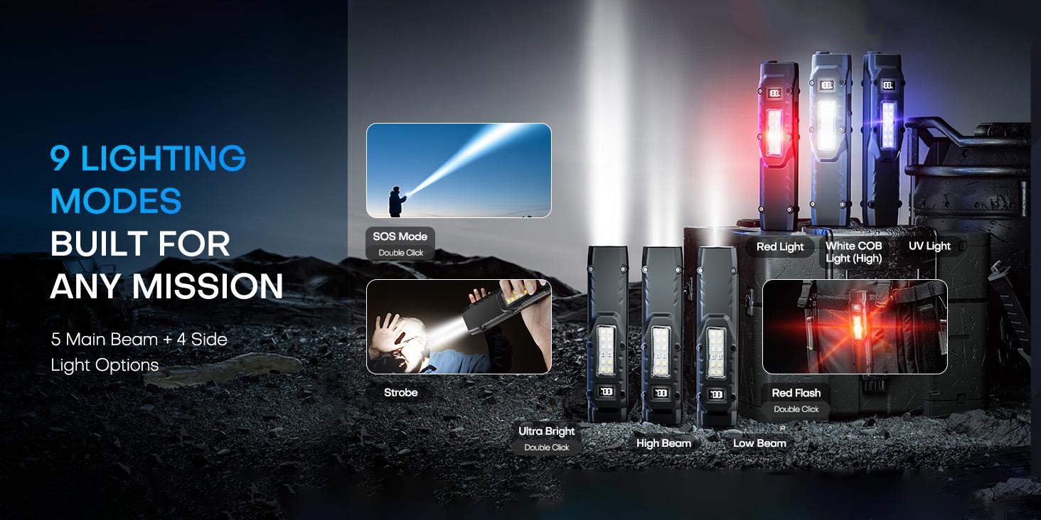 EDC Super Bright Flashlight Tactical Flat USB Rechargeable Portable LED Pocket COB Work Light 1500LM 1000mAh Outdoor Light for Fishing Running Jogging Walking Emergency Camping Home Survival Supplies Mother's Day Valentine's Gifts Light Source