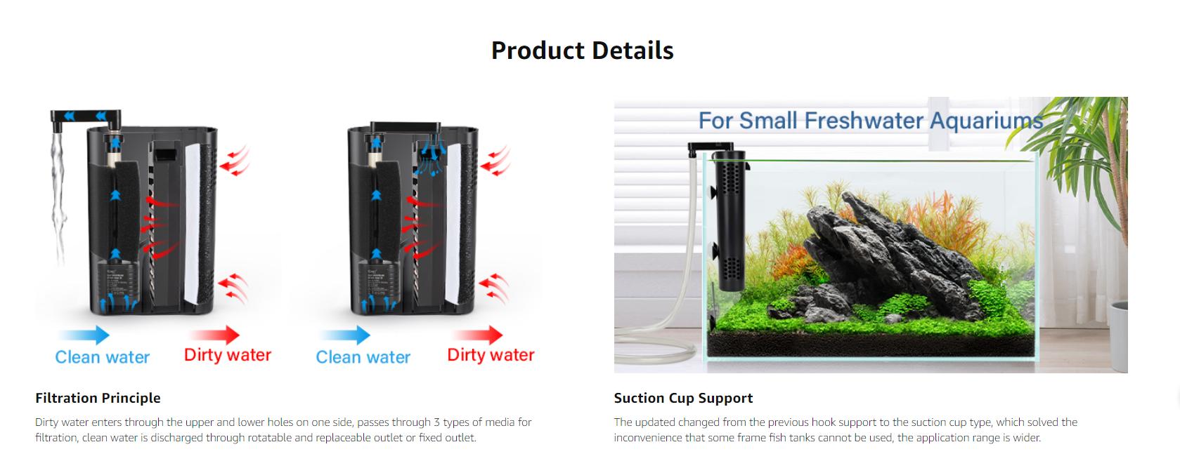 hygger Multifunctional Aquarium Filter, 60GPH Fish Tank Power Filter for Water Change, Filtration and Landscaping with Water Hose, Rainforest Tube, Sponge Ceramic Balls Filter Media