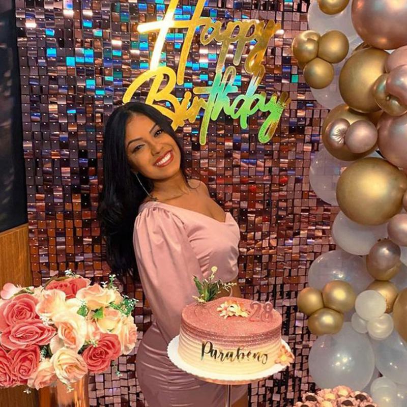 4pc Pink Foil Fringe Curtain,Square Tinsel Foil Curtain Party Decoration for Wedding Birthday Party Background  Anniversary Decor