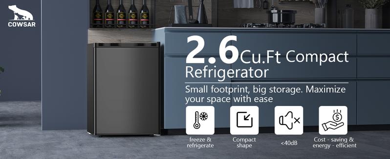 COWSAR 2.6 Cu.Ft Mini Fridge with Freezer, Single-Door Compact Refrigerator, 7 Settings Temperature Adjustable, 2 Removable Shelves, Small fridge for Bedroom, Office, Apartment, Dorm