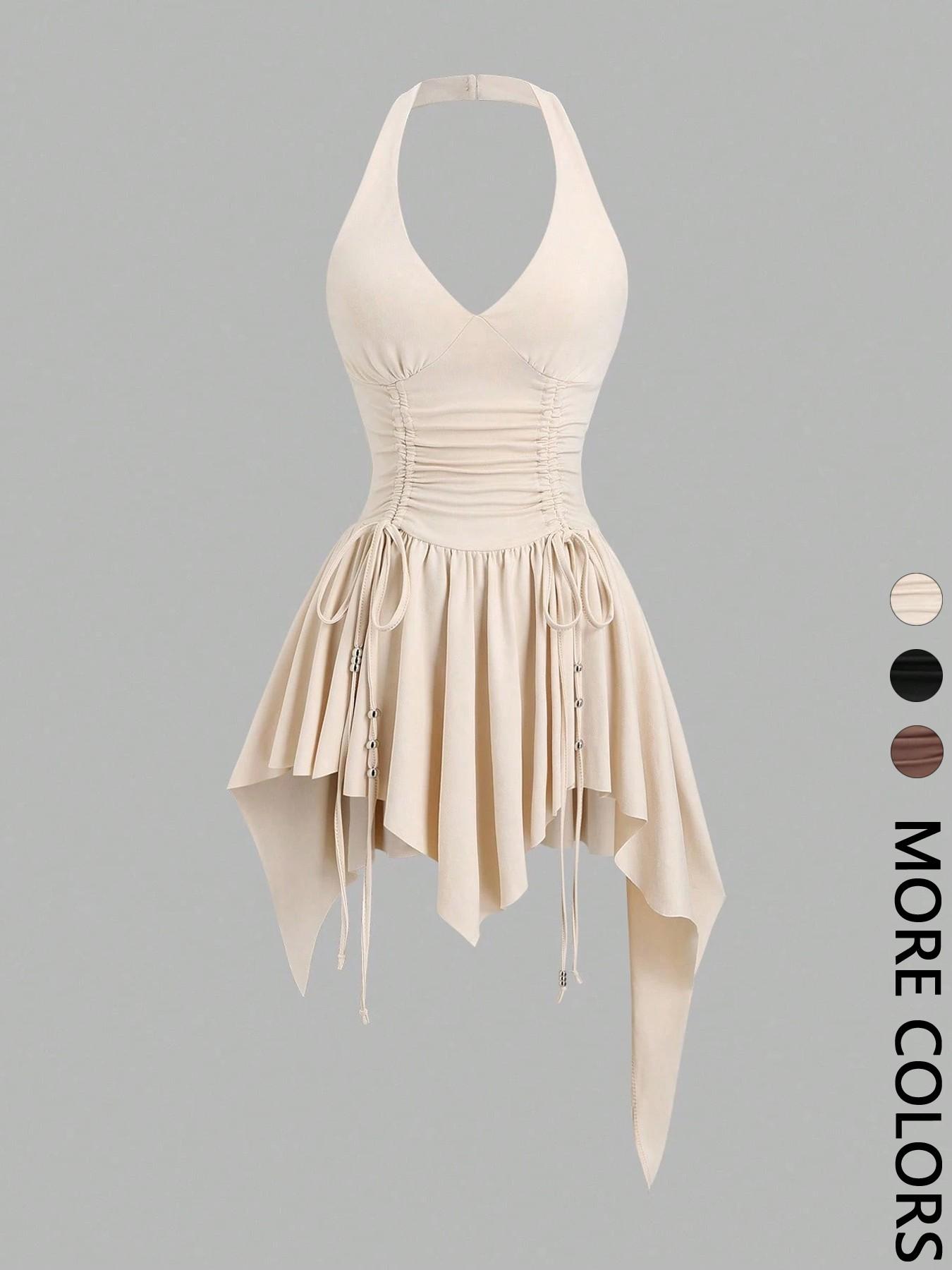 Women's Post-Apocalyptic Vintage Punk Dress, Deep V Neck, High Waist, Irregular Hem, Short Skirt, Multiple Colors Available