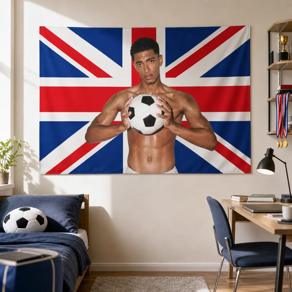 Jude Bellingham England Flag |   2026 Fan Banner |   Football Gift |   Double Sided Flag Polyester Peach Skin Wall Tapestry
