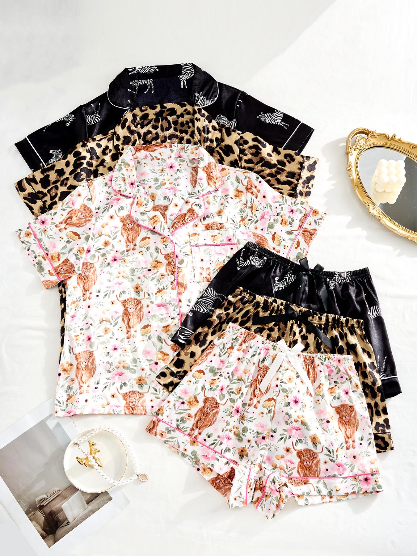 6 Piece Set Women's Pajama Sets Pajamas Clam Lounge Wear for Prom Wedding Outfits Basic Womenswear Short Sleeve Sleepwear with Elastic Waist Shorts Pyjamas Homewear valentine pajama set