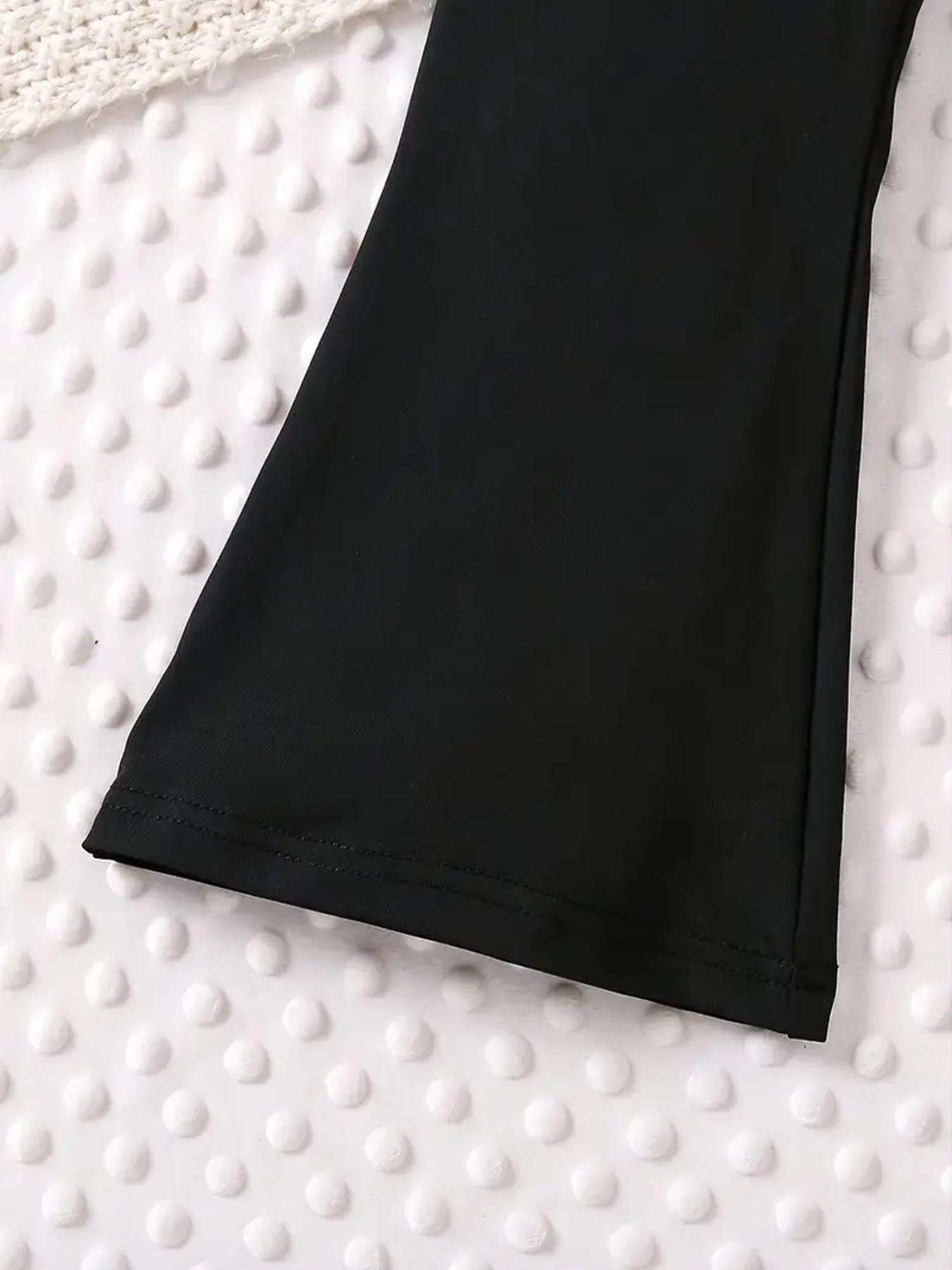 Girls' Kpop Print 2-Piece Set, Casual Sporty Short Sleeve Top & Bell Bottom Pants, Comfortable Elastic Waist, Spring Summer