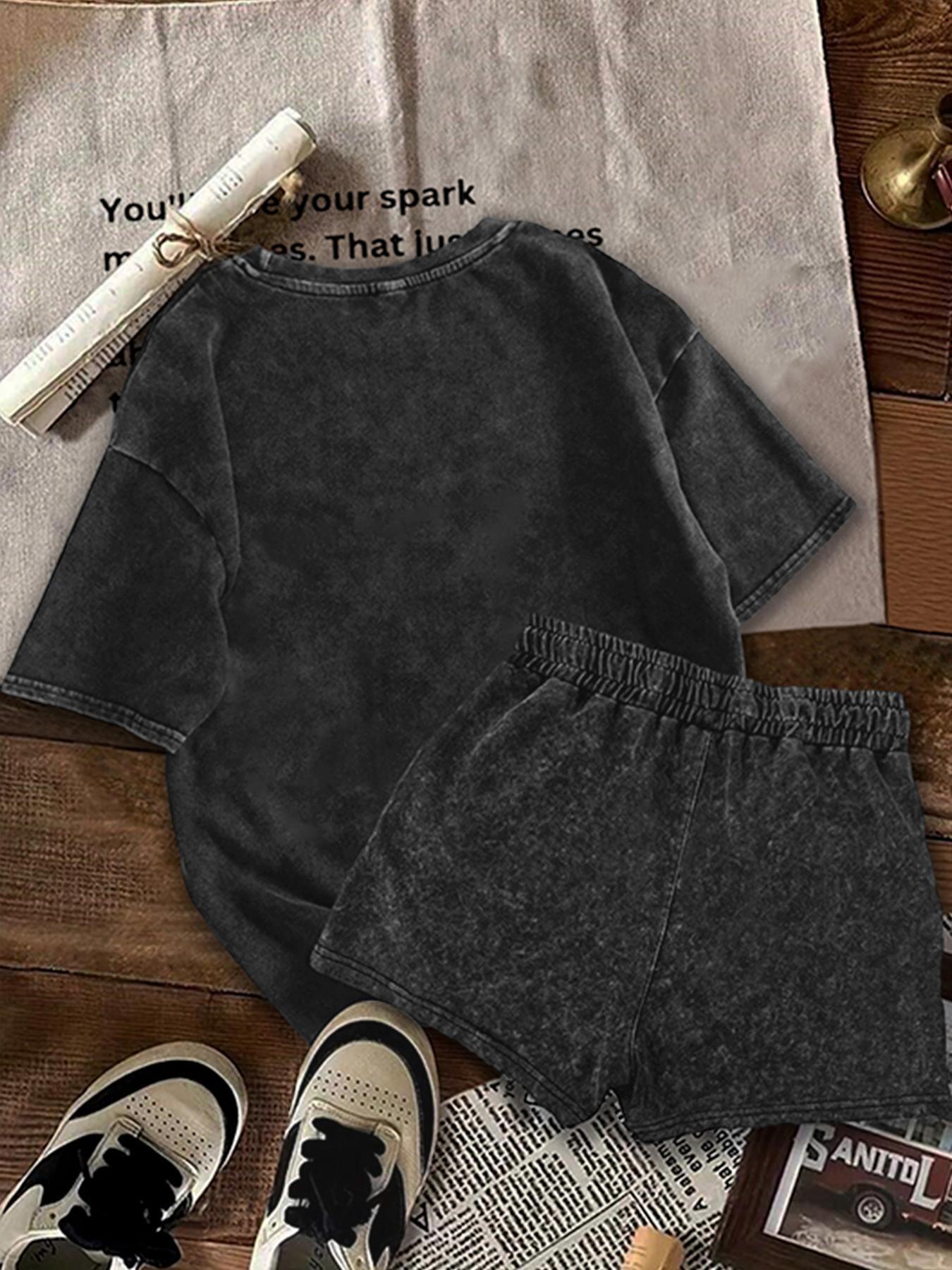 Women's Two-Piece Set, Bow Print Short Sleeve Tee & Shorts Outfit, Casual Round Neck T-Shirt & Shorts for Daily Wear, Suits, Fashion Clothing Set