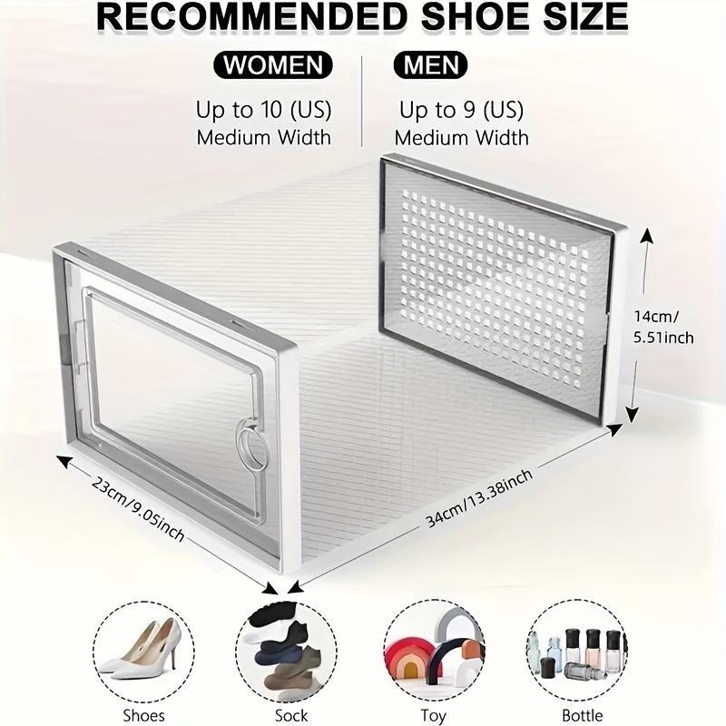 12-Piece thickened transparent shoe box with flip cover, foldable shoe rack stackable shoe rack, free combination, plastic sneaker container, space-saving storage space