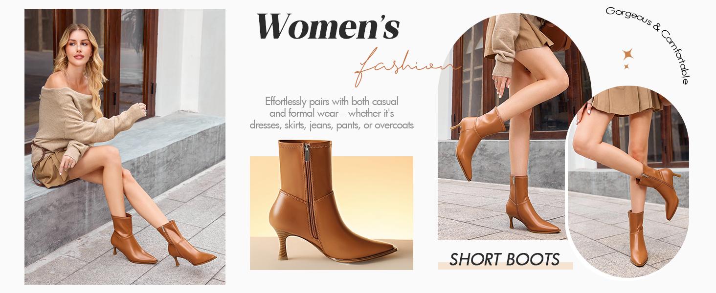 Coutgo Womens Kitten Low Heel Ankle Boots Pointed Toe Side Zipper Short Booties Fall Shoes tiktokshopbacktoschool