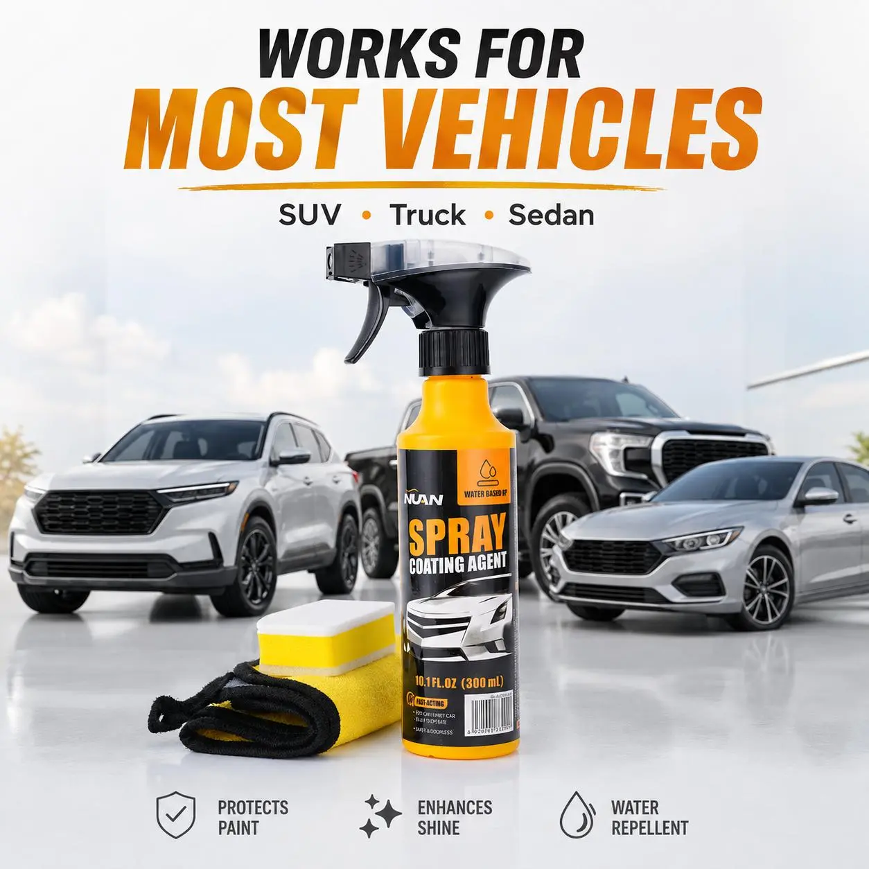 Spray coating agent NUAN nano car coating sprayNano Car Coating Spray – ceramic coating spray, car ceramic coating spray,spray wax, wax sealant, paint sealant, UV protection car spray, anti dust car coating, water spot resistance,