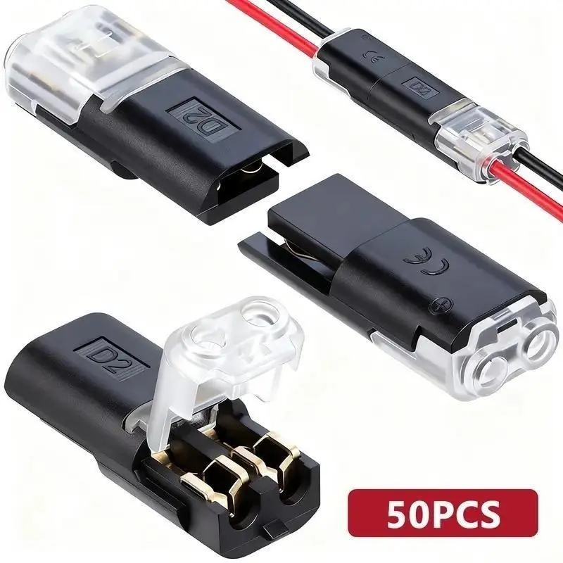 Reusable Double-Wire Plug-In Brass Terminal Connectors, Interlocking Strips (50/100 PCS) - Low-Voltage LED Strip Lights Accessory, Corrosion-Resistant Metal, Durable Repair Technician Tool, Brass Connectors