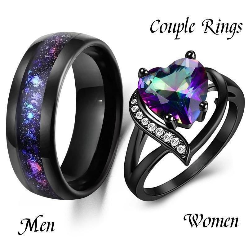 Fashion ring peach heart shape super flash diamond colorful zircon ring ring Fashion Couple Rings Romantic Women Heart Green Rhinestones Zircon Ring Men Stainless Steel Celtic Dragon Ring Wedding Jewelry