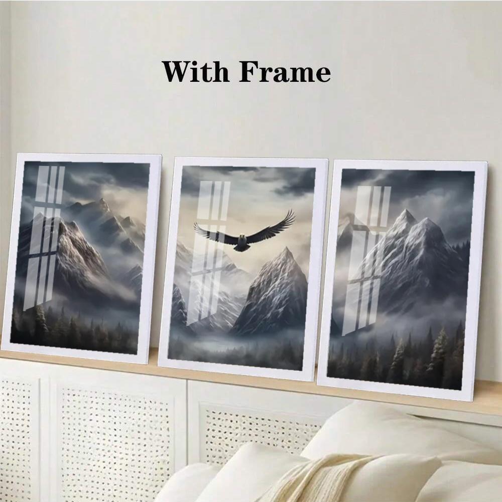 3-Piece Optional Wooden Frame Fantasy Game Theme Dragon Skyrim Background Art Canvas Poster Premium Thick Canvas Micro-spray Flat Surface Moisture-proof Living Room Modular Decor