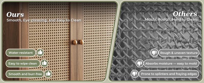 Huuger Buffet Cabinet with Storage, Storage Cabinet with PE Rattan Decor Doors, Media Console with Solid Wood Feet, Sideboard Cabinet for Hallway, Entry, Living Room