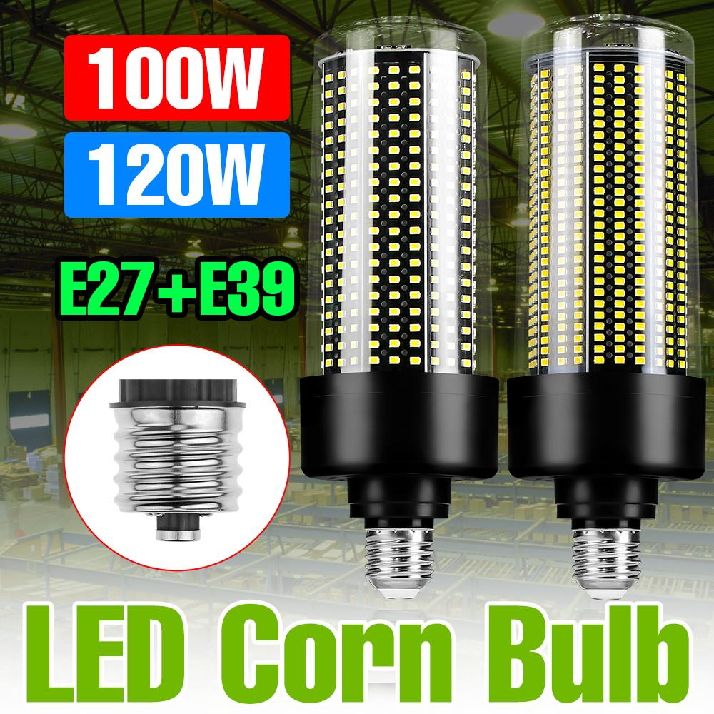 120W LED Corn Light E39+E27 Threaded Recessed Bulb with Protective Cover AC100~277V Indoor Warehouse Factory Bright Energy Saving Candle Lamp 100W Living Room Study Storageroom Basement Garage No Flicker Eye Protection Safety Commercial Lighting 220V/110V