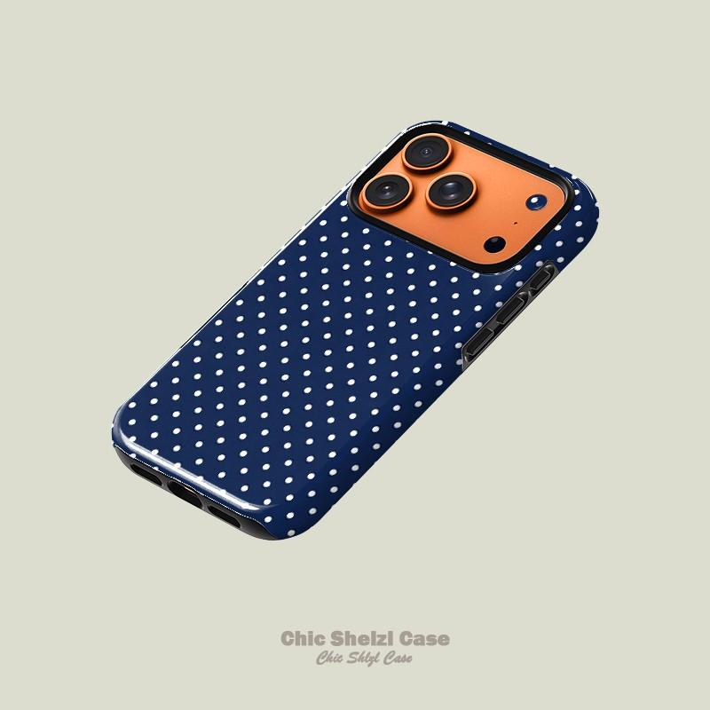 Blue Polka Dot Pattern Dual Layer Phone Case for iPhone 17 16 15 14 13 12 11 Plus Pro Max Air, Perfect Gift for Friends