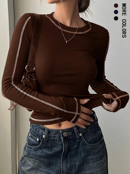 Women's Casual Long Sleeve Slim Fit T-Shirt, Comfortable Daily Wear Top, Stylish Design for Everyday