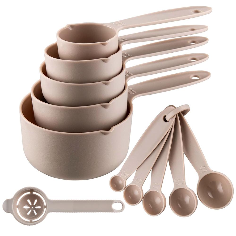 11pcs Plastic Measuring Cups, Spoons and Egg Yolk Separator Divider Set - Kitchen Measuring Tool, Stackable Measure Cup for Liquid & Dry Measuring, Kitchen Gadget for Cooking & Baking, Kitchen Tool | Modern Kitchenware | Durable Plastic
