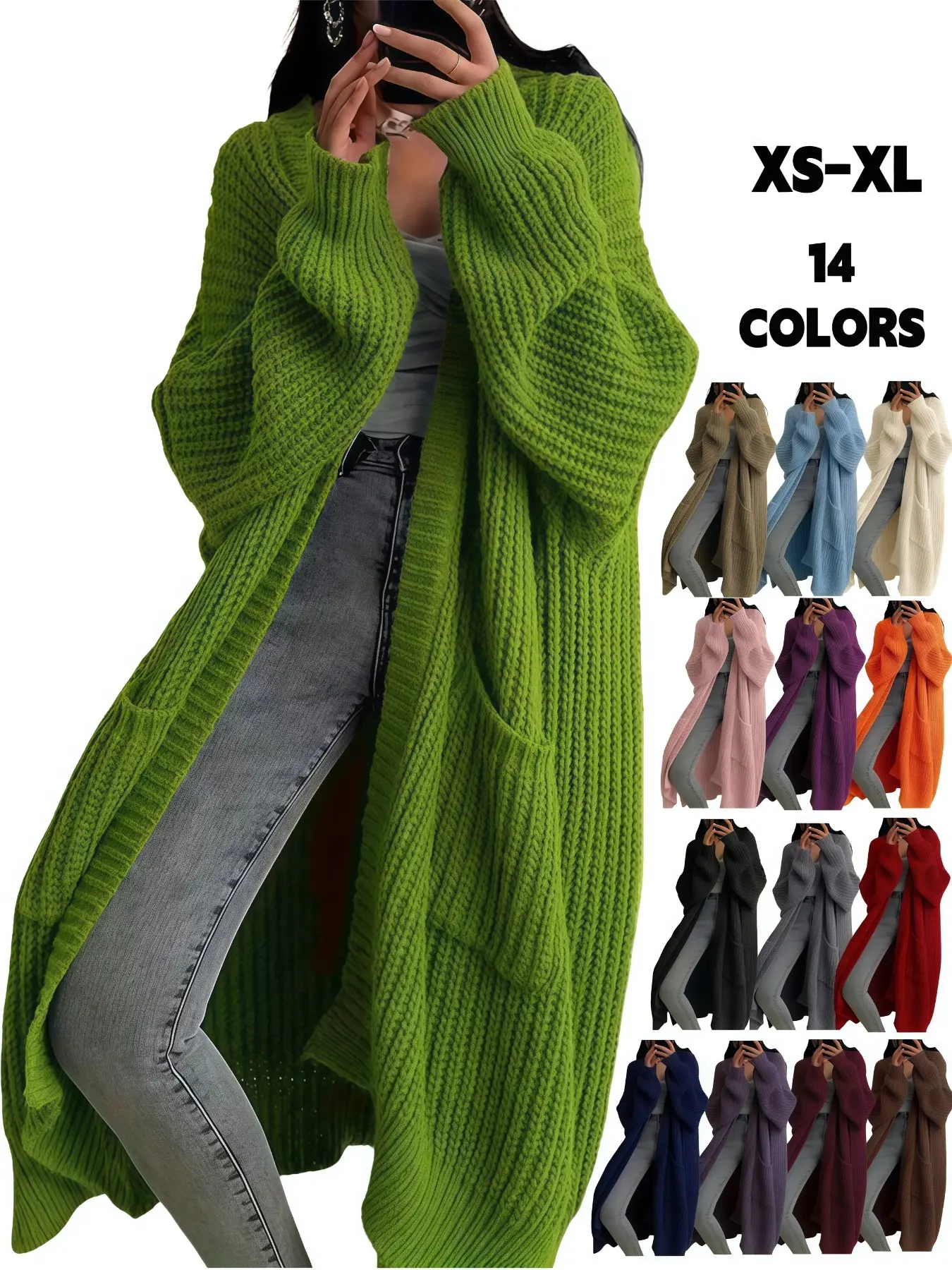 Women'S Oversized Baggy Y2K Cardigan - Long Sleeve, Open Front, Ribbed Knit with Pockets, Loose Fit, Long Length, Perfect for Fall & Winter, Basic Casual Wear | Oversized Cardigan | Glossy Texture, Cute Cardigan, Knitwear, Chic, Womenswear, Garment