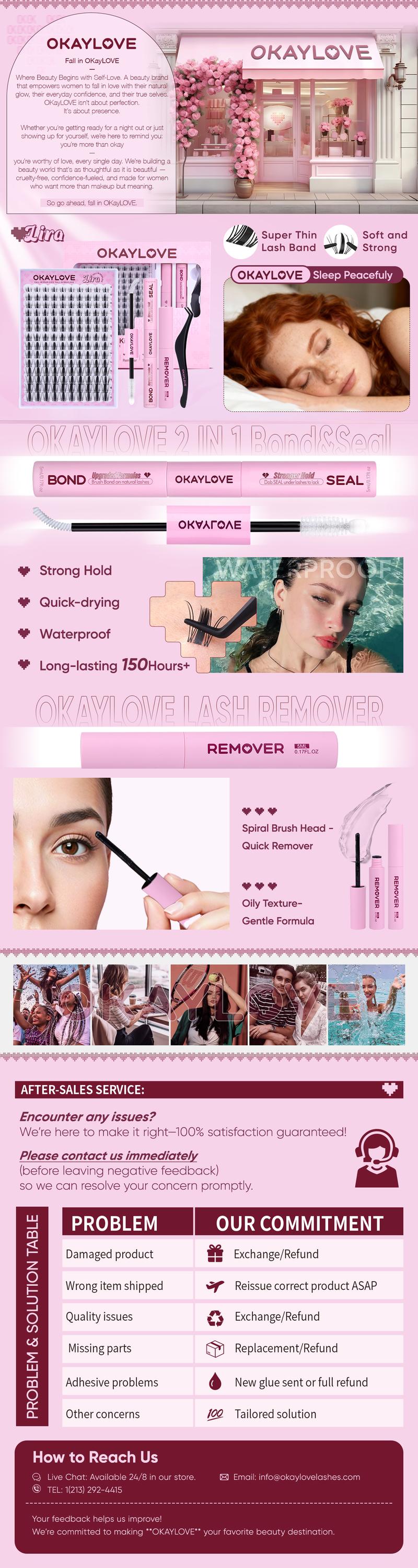 OKAYLOVE Lira Lash Clusters Kit with 1-2 Weeks Long-lasting Lash Bond and Seal, Tweezers and  Eyelash Remover for DIY at Home for Natural Clean Girls Makeup Gifts