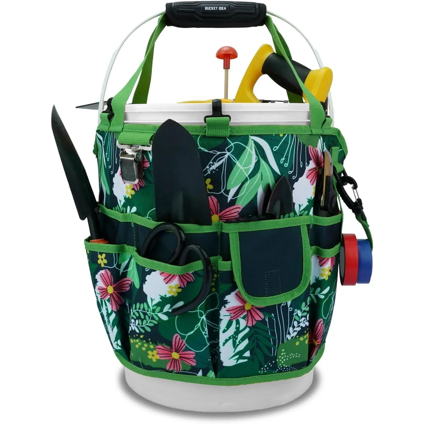 Bucket Tool Organizer 5 Gallon 18-Pocket Gardening Tool Bag with Hangable Handle | Garden Caddy & Bucket Accessory, Green