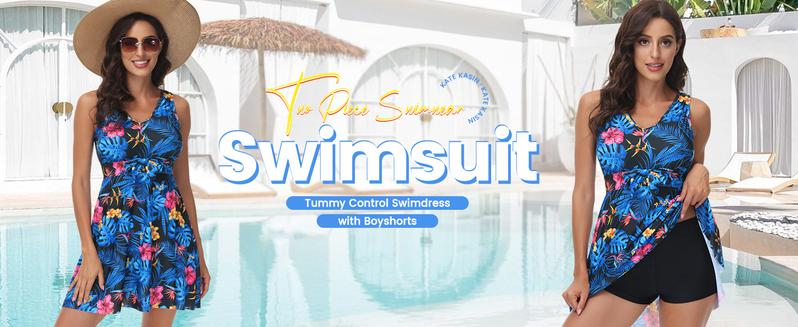 【S-2XL】Women's Two Piece Swimsuits Tummy Control Back Cross Flowy Tankinis Set Swimdress Bathing Suits with Boyshorts Swimwear #TikTokShopBlackFriday