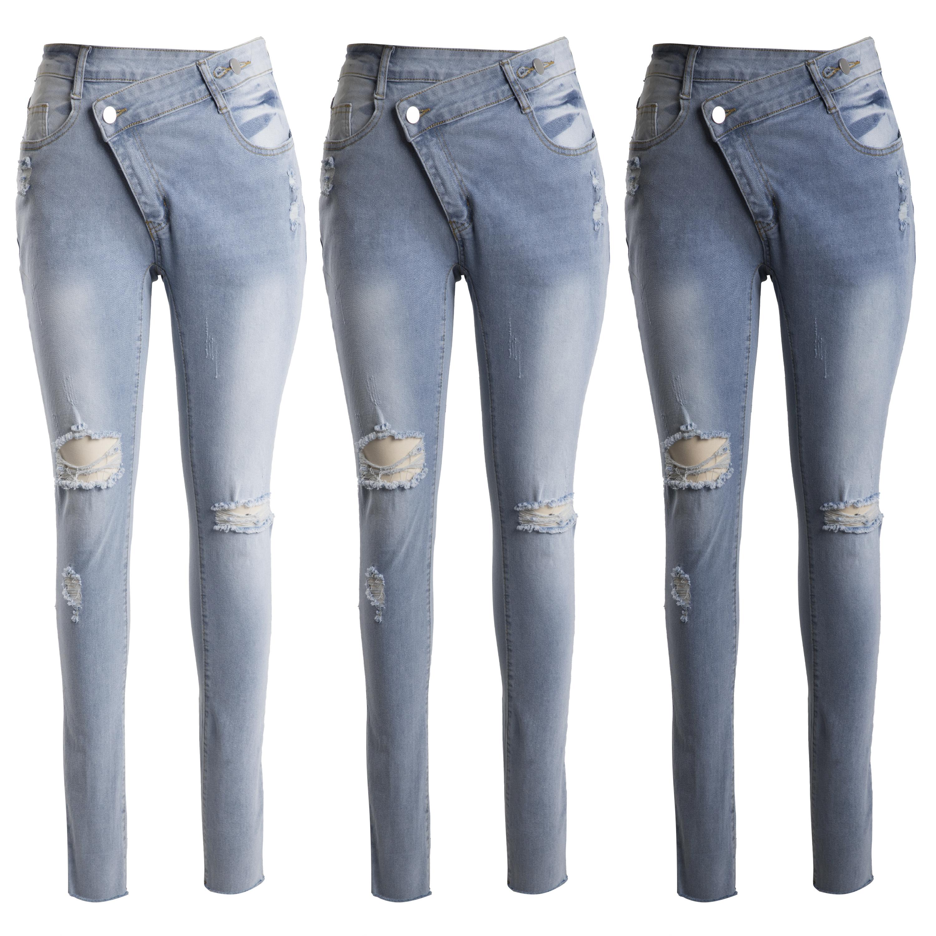 MNLYBABY Women's Skinny Ripped Jeans Mid-Rise Stretch Ripped Denim  Women's Curve-Shaping Skinny Jeans