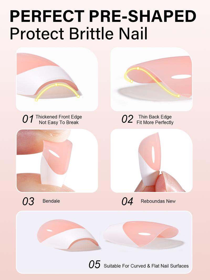 Aillsa Extra Short Coffin French Tip Press on Nails - 180pcs Classic Nude/White Full Cover Soft Gel Nail Tips Natural False Nails 15 sizes Easy to Wear Soak Off Acrylic press Nails Extensions Reusable & Comfortable Fit DIY at home press-on nail set