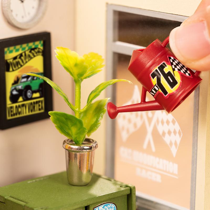 Rolife Miniature House Kit DIY Mini Dollhouse Garage Workshop Tiny House Making Kit with LED Light Decorative Wooden Craft Diorama Kit Hobby Gift